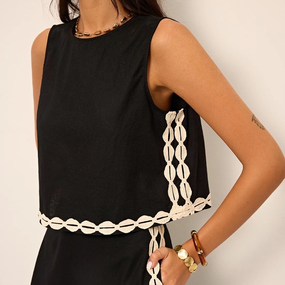 Commense Size Small Cotton & Linen Contrast Trim Top Now $10 - Picture 6 of 7